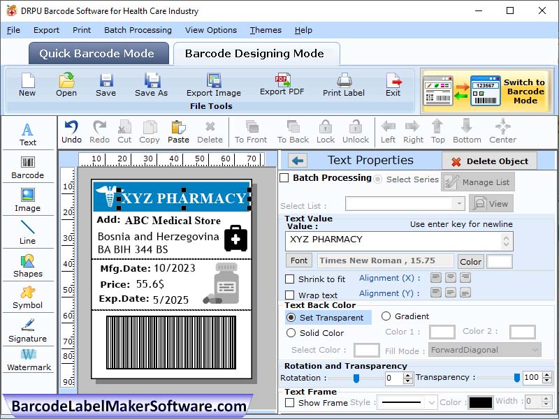 Medicine Barcode Maker Tool screenshot
